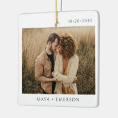 Modern Script Rustic Engagement Photo Keepsake セラミックオーナメント (左)