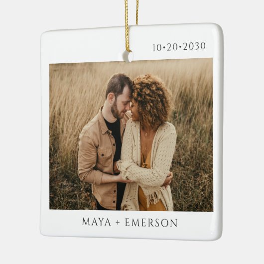 Modern Script Rustic Engagement Photo Keepsake  セラミックオーナメント (左)