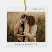 Modern Script Rustic Engagement Photo Keepsake セラミックオーナメント (正面)