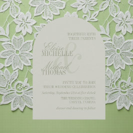 Modern Script Sage Green Formal Arch Wedding  招待状