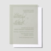 Modern Script Sage Green Formal Wedding ベラム紙招待状 (オフセット)