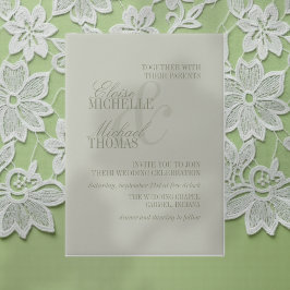 Modern Script Sage Green Formal Wedding ベラム紙招待状