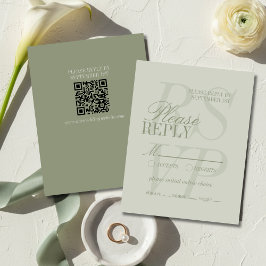 Modern Script Sage Green Formal Wedding  出欠カード