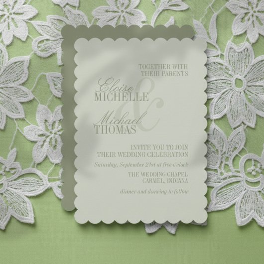 Modern Script Sage Green Formal Wedding 招待状