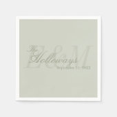 Modern Script Sage Green Monogram Wedding スタンダードカクテルナプキン (正面)
