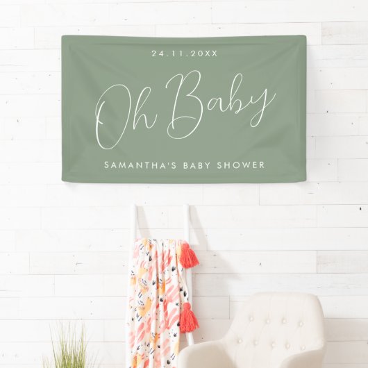 Modern Script Sage Green Oh Baby Shower 横断幕 (インサイチュ)