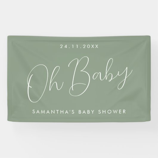 Modern Script Sage Green Oh Baby Shower 横断幕 (横)