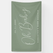 Modern Script Sage Green Oh Baby Shower 横断幕 (縦)
