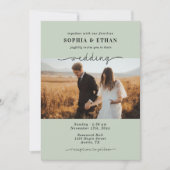 Modern Script Sage green Photo Wedding 招待状 (正面)