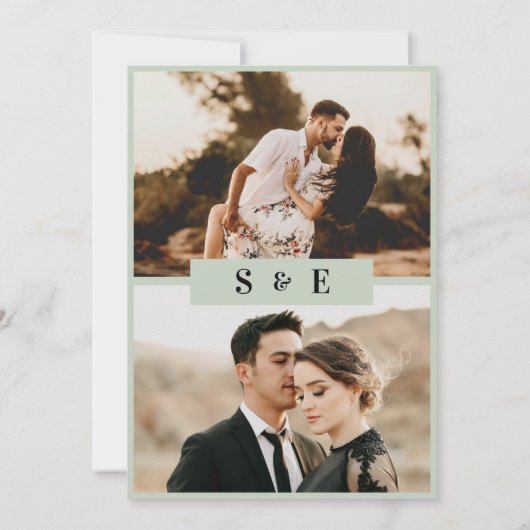 Modern Script Sage green Photo Wedding 招待状 (裏面)