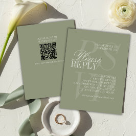 Modern Script Sage Green QR Formal Wedding  出欠カード