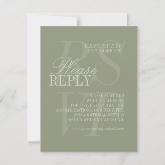 Modern Script Sage Green QR Formal Wedding  出欠カード (正面)
