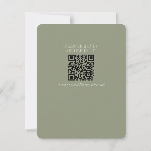 Modern Script Sage Green QR Formal Wedding  出欠カード (裏面)