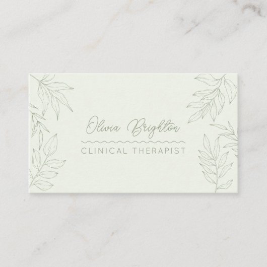 Modern Script Sage Green Therapist 名刺 (正面)