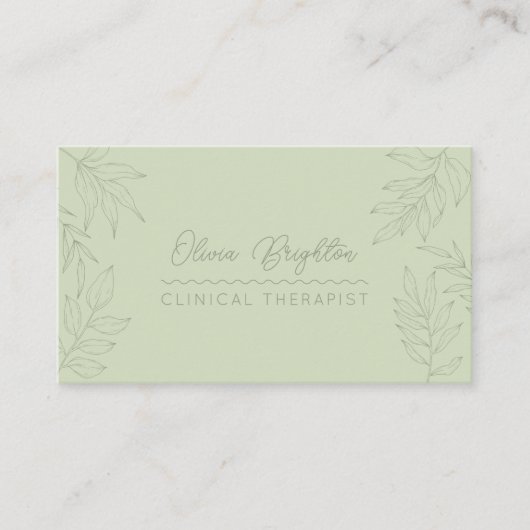 Modern Script Sage Green Therapist 名刺 (正面)