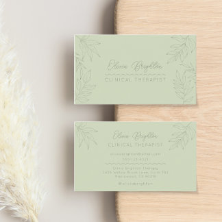 Modern Script Sage Green Therapist 名刺