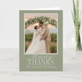 Modern Script Sage Green Wedding Photo サンキューカード (正面)