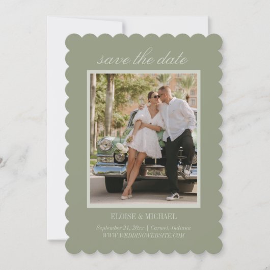 Modern Script Sage Green Wedding Photo セーブザデート (正面)