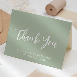 Modern Script Sage Green Wedding Thank You カード