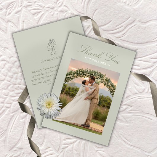Modern Script Sage Green Wedding Thank You Card サンキューカード