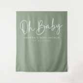 Modern Script Sage Oh Baby Baby Shower Backdrop タペストリー (正面)