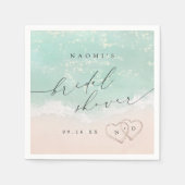 Modern Script Sand Hearts Beach Bridal Shower スタンダードカクテルナプキン (正面)