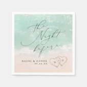 Modern Script Sand Hearts Beach Rehearsal Dinner スタンダードカクテルナプキン (正面)