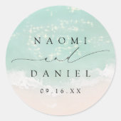 Modern Script Sand Hearts Beach Wedding Favors ラウンドシール (正面)