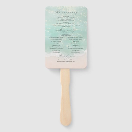 Modern Script Sand Hearts Beach Wedding Program ハンドファン (裏面)