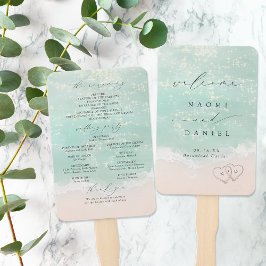 Modern Script Sand Hearts Beach Wedding Program ハンドファン