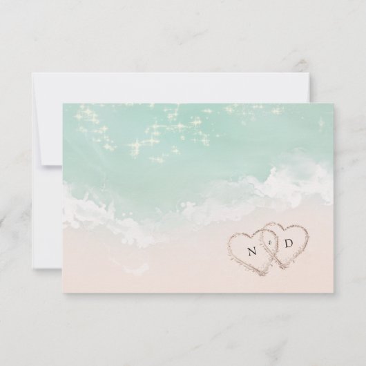 Modern Script Sand Hearts Beach Wedding RSVP (裏面)