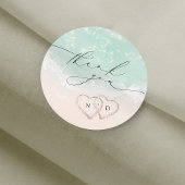 Modern Script Sand Hearts Beach Wedding Thank You ラウンドシール