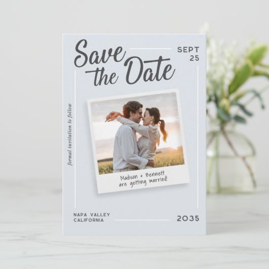 Modern Script Save the Date Retro Photo Wedding セーブザデート (スタンド正面)