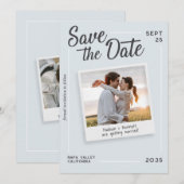 Modern Script Save the Date Retro Photo Wedding セーブザデート (正面/裏面)