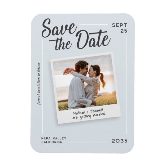 Modern Script Save the Date Retro Photo Wedding マグネット (縦)
