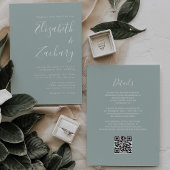 Modern Script Sea Glass Green QR Code Wedding 招待状