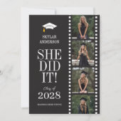 Modern Script Senior Photo Graduation Black Reel 招待状 (正面)