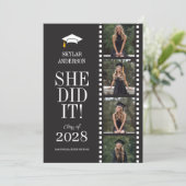 Modern Script Senior Photo Graduation Black Reel 招待状 (スタンド正面)