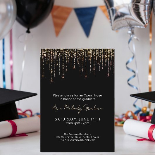 Modern Script She did it! Gold Photo Graduation 招待状