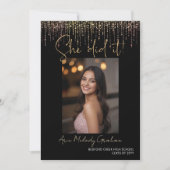 Modern Script She did it! Gold Photo Graduation 招待状 (正面)