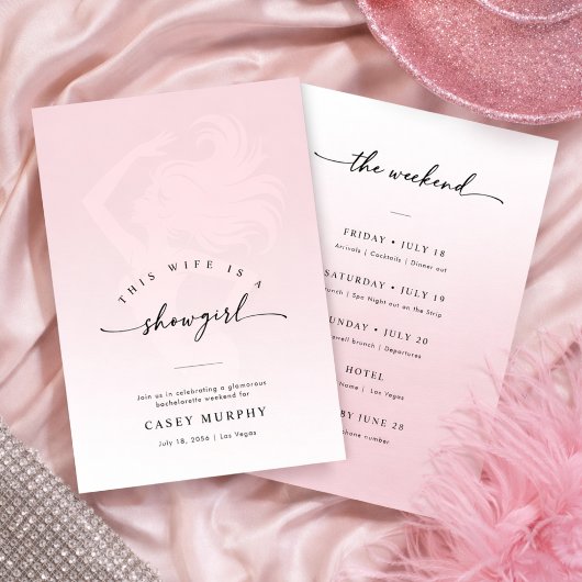 Modern Script Showgirl Blush Bachelorette Weekend 招待状