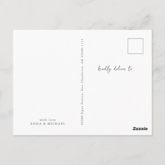 Modern Script Simple 3 Photo Birth Announcement ポストカード (裏面)