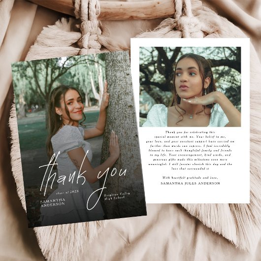 Modern Script Simple Photo Graduation  サンキューカード