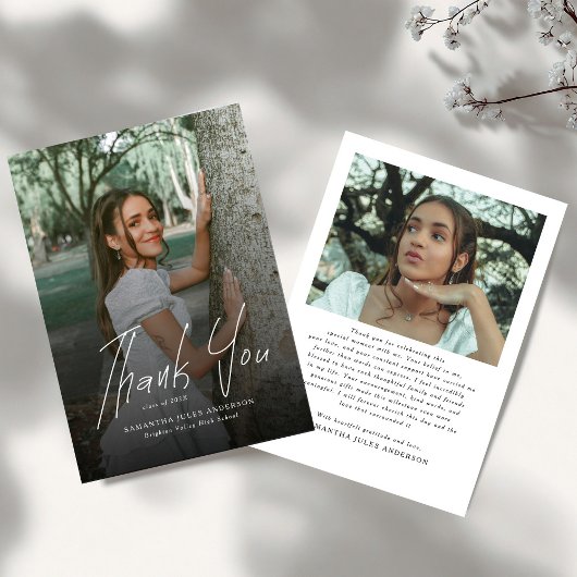 Modern Script Simple Photo Graduation  サンキューカード