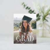 Modern Script Simple Photo Graduation Announcement ポストカード (スタンド正面)