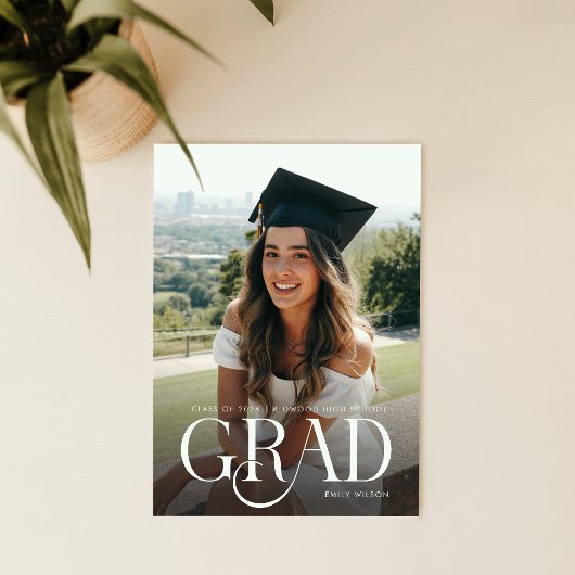 Modern Script Simple Photo Graduation Announcement ポストカード