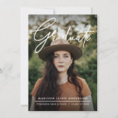 Modern Script Simple Photo Graduation Announcement 招待状 (正面)