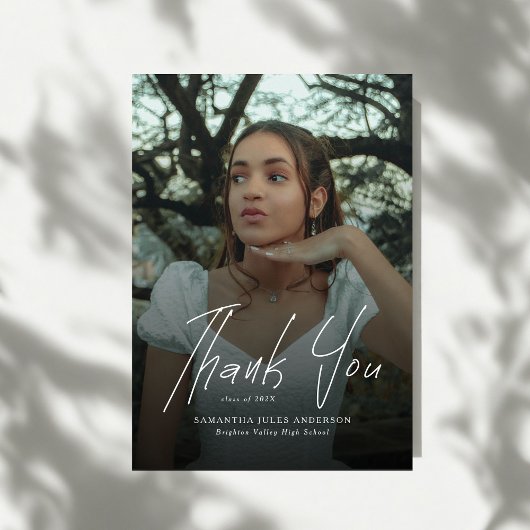 Modern Script Simple Photo High School Graduation サンキューカード