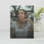 Modern Script Simple Photo High School Graduation サンキューカード (スタンド正面)