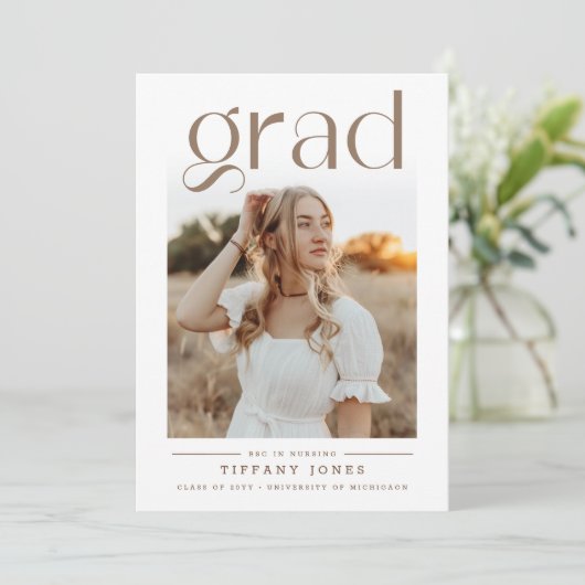 Modern Script Simple Photo Nursing Graduation 案内状 (スタンド正面)
